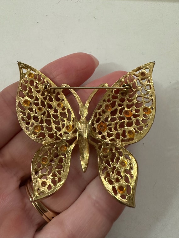 Vintage 60s or 70s Large Goldtone Butterfly Brooc… - image 3