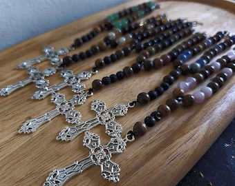 Pulsera de rosario de bolsillo - Piedras naturales y madera