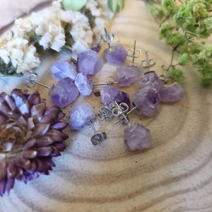 Raw amethyst earring
