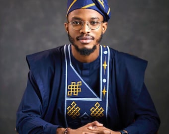 3pcs African men Agbada/ Agbada for wedding/ African traditional outfit/ African men wedding suit/ men navy blue outfit/African men clothing