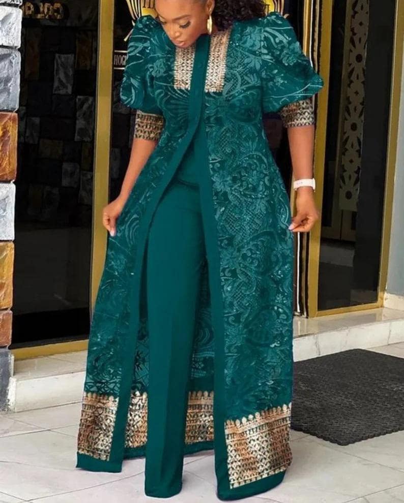 African Women in kimono Jacket with high waist Pants, Women 2 Piece outfit,Women Clothing,Women Summer wear,ladies native wedding attire