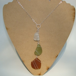 Sea Glass Necklace: Sterling Silver Wire Wrapped, Autumn Colors