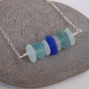 Genuine Sea Glass Necklace -  Turquoise, Cobalt, Aqua, White - Sterling Silver Sea Glass Jewelry