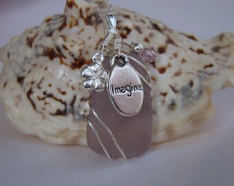 Inspirational Necklace - Imagine - Purple Sea Glass Necklace Pendant - Sea Glass Jewelry - Graduation Gift for Her