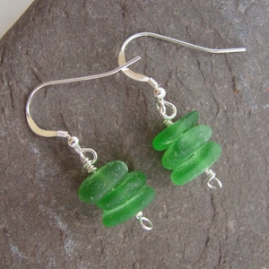 Emerald Green Sea Glass Earrings - Sterling Silver