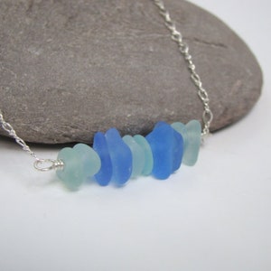 Cornflower Blue and Seafoam Sea Glass Necklace - Sterling Silver Genuine Sea Glass Jewelry