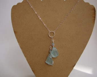 Aqua Blue Sea Glass Necklace - Beach Glass Necklace - Genuine Sea Glass Jewelry - Sterling Silver Wire Wrapped