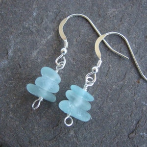 Aqua Sea Glass Earrings - Sterling Silver