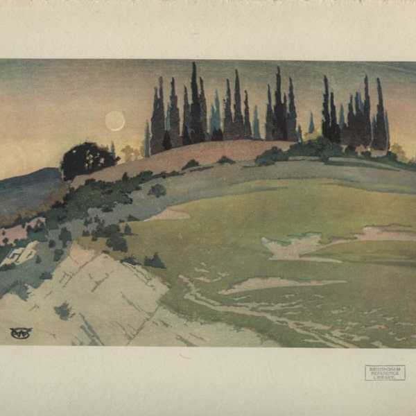 Passing of the Crescent, Umbria,1928, Vintage Print (3) from a Woodblock by William Giles, Photogravure