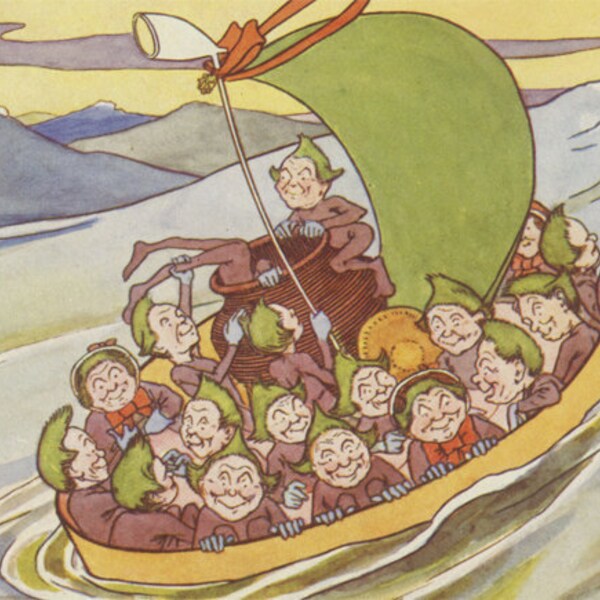 Vintage impresión, 1950, fembots, tamiz, vela verde, Edward Lear, tonterías, versos, Ilustración de libros infantiles, vivero
