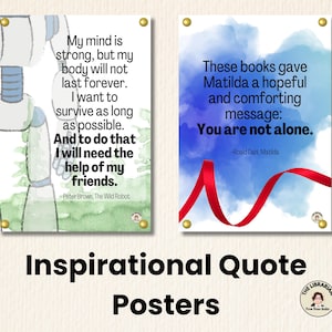 Pósteres con citas inspiradoras (12 unidades), citas de libros para niños y adultos, pósteres para la biblioteca escolar, carteles educativos imprimibles para pared.