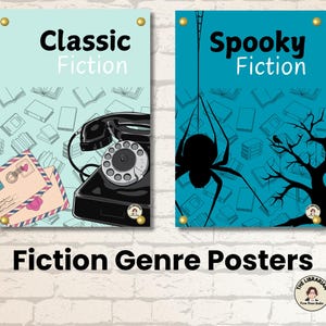 Juego de 12 carteles de género de ficción para niños y adultos, libros, aulas, escuelas, bibliotecas públicas, carteles para el hogar, letreros imprimibles, educativos