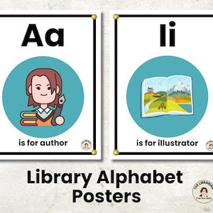 Library Alphabet Posters Set of 26 School Library Posters Printable Signs Spot Design | Instant Download