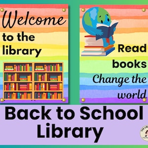 Back to School Library Printable Pack | Rainbow Themed | 12 Signs + Shelf Cards + Timetables