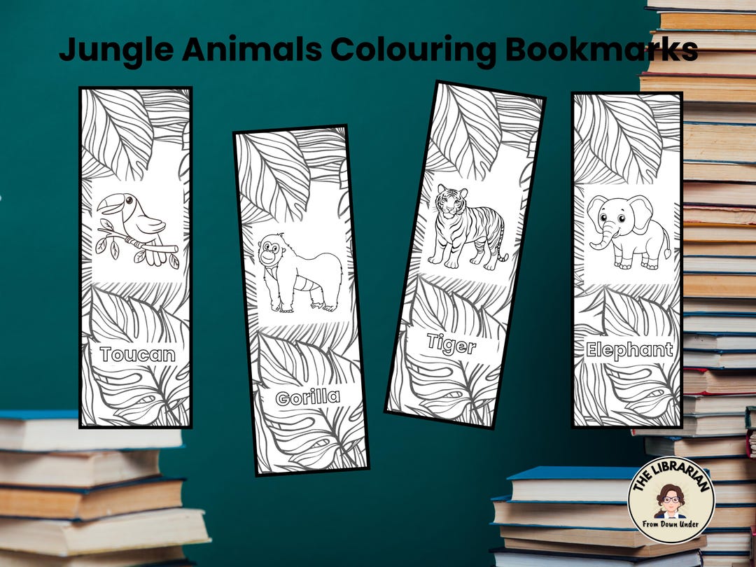 Jungle Animals Colouring Bookmarks Printable Bookmark - Etsy