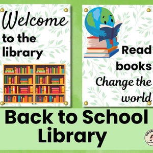Back to School Library Printable Pack | Leafy Green Themed | 12 Signs + Shelf Cards + Timetables