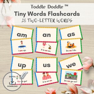 Tarjetas didácticas de palabras de dos letras, tarjetas para aprender a leer, tarjetas educativas para niños, imprimibles para la educación en casa, materiales Montessori, descarga digital