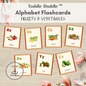 Alphabet Fruits and Vegetables Flashcards, Preschool ABC Cards, Educational Homeschool Printables, Montessori Materials, Digital Download