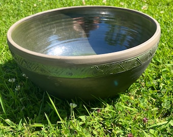Handmade Smoked Clay Bowl: Large Salad, Fruit, Pie Serving