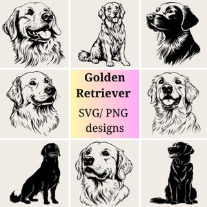 Golden Retriever SVG PNG Bundle | Dog Lover Clipart Pack | Realistic Golden Retriever SVG Designs for Cricut | Golden Retriever Line Art