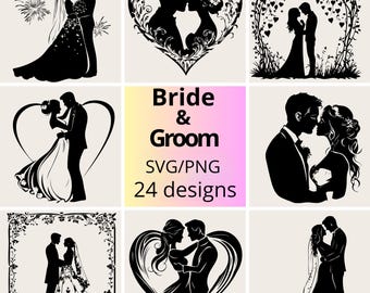 Bride & Groom SVG Bundle | Husband and Wife SVG PNG Bundle | Wedding Couple svg Pack | Bride and Groom Silhouette svg png Bundle