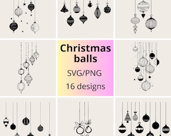 Kerstballen SVG PNG-bundel: elegante ontwerpen voor kerstversiering