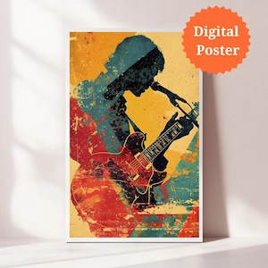 Vintage Rock Music Poster | Guitarist Wall Art |  | Rock and Roll Wall Art |  Music-Inspired Decor