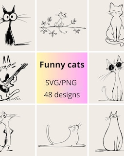Digital download Funny Cat SVG & PNG Bundle: Quirky Line Art Illustrations (Digital Download By DriftGoldenBloom Designed by DriftGoldenBloom Shop owned by Maryna 1.5 years on Etsy