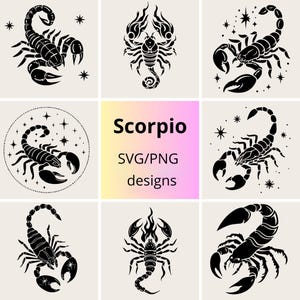 Scorpio SVG PNG Bundle | Astrology Scorpio tattoo style designs | Scorpio Zodiac for Cricut | Mystic scorpion set SVG | Scorpio silhouette