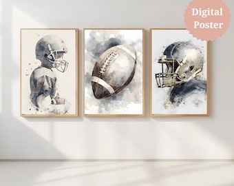 American Football Wall Art Set | Football Player & Helmet Poster Trio