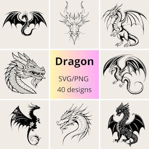 Dragon SVG Bundle | Fantasy Dragon SVG PNG Set | Mythical Dragon Silhouettes | Flying Dragon Vector | Medieval svg | Dragon tattoo svg