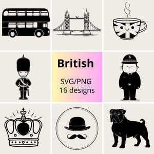 Britisches SVG PNG Bündel | Klassische UK Icons | London svg Kollektion | Royal Britische svg Set | Vereinigtes Königreich svg | England Symbols Bundle