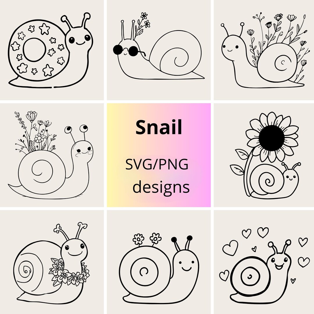 Cute Snail SVG PNG Bundle | Hand-drawn Floral Garden Snail - Etsy