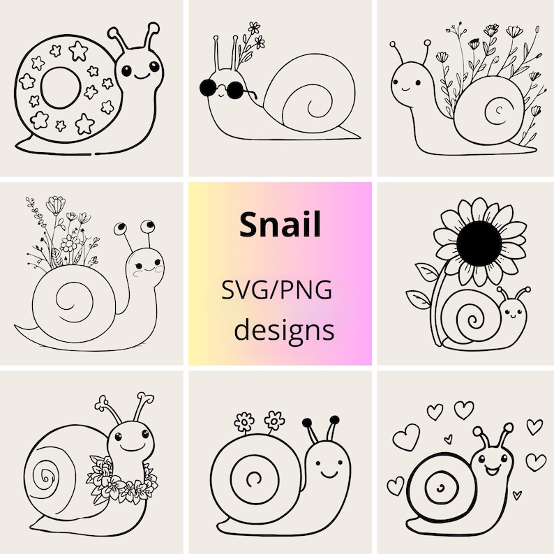 Cute Snail SVG PNG Bundle | Hand-drawn Floral Garden Snail - Etsy