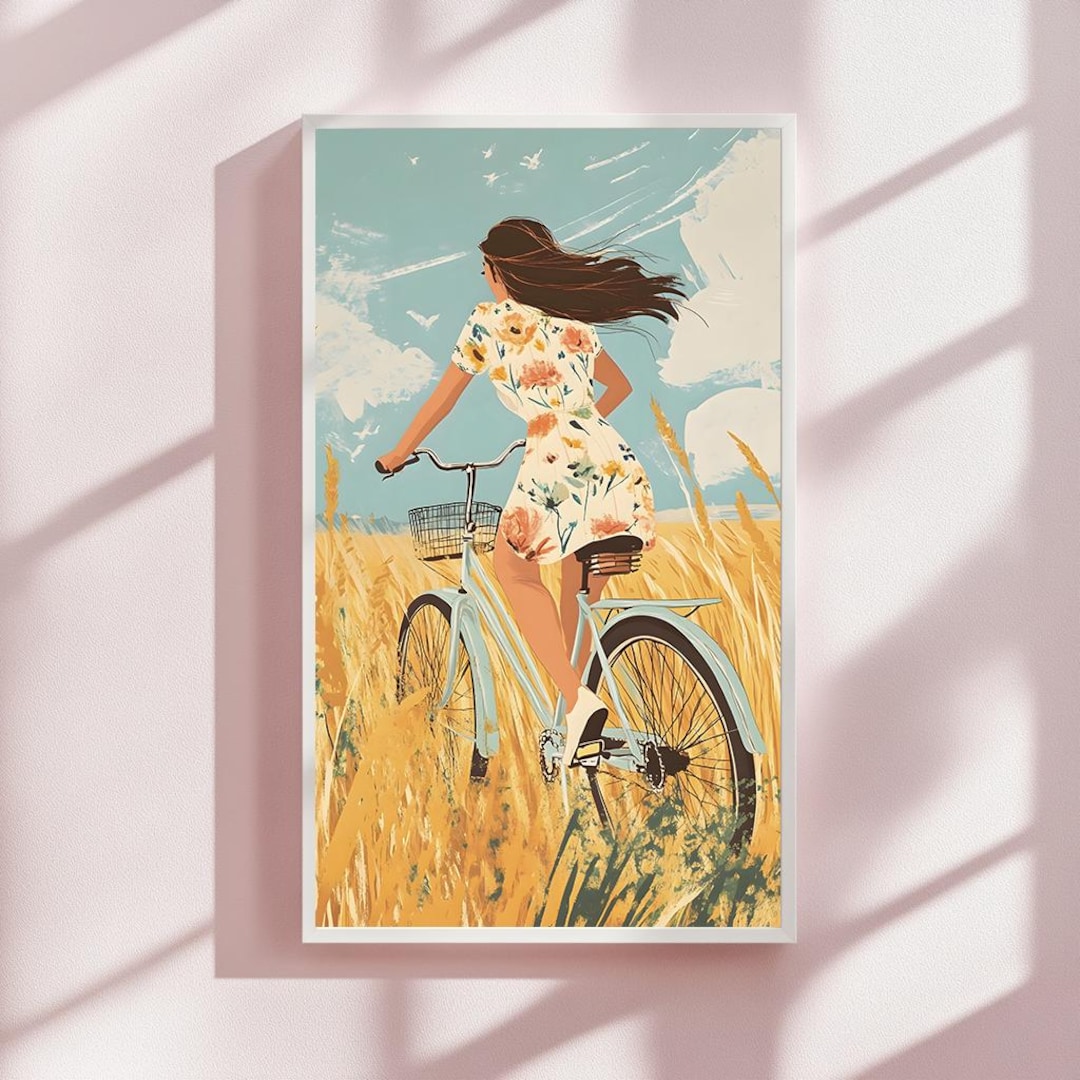 Summer Bike Girl Poster | Country Girl on Bicycle | Retro Bike Ride ...