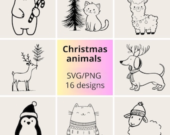 Kerstdieren SVG-bundel | Handtekeningen kersthuisdieren en bosdieren