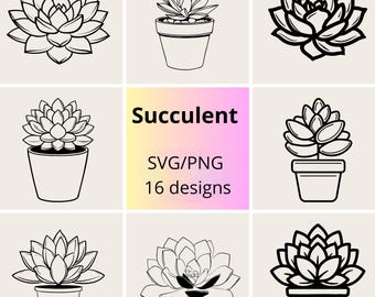 Succulent SVG & PNG Bundle: 16 Plant Designs (Digital Download)
