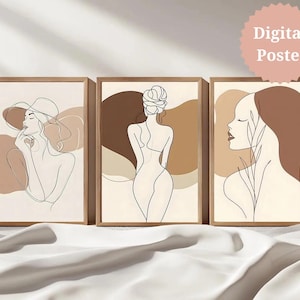 Abstract Woman Line Art Prints: Modern Female Portrait Set (Digital Download)