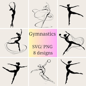 Elegante paquete SVG de gimnasia / Siluetas de gimnastas rítmicas / Danza, acrobacias / Perfecto para deportes, proyectos de danza / Gimnasia artística