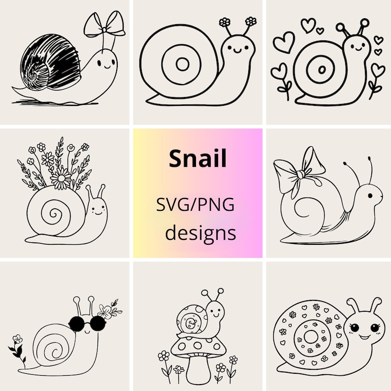 Cute Snail SVG PNG Bundle | Hand-drawn Floral Garden Snail - Etsy