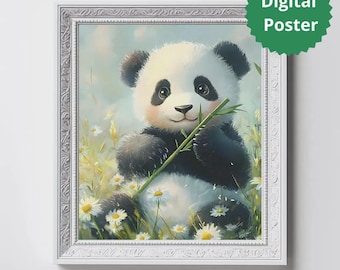 Arte de parede minimalista de panda | Pôster digital fofo de panda | Arte de parede para berçário de panda | Impressão de panda para quarto infantil | Estampa fofa de animal