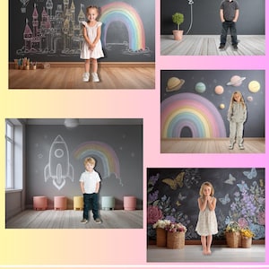 School Photo Digital Backdrops: Classroom Scenes, Chalkboard & Rainbow (300 DPI JPEG)