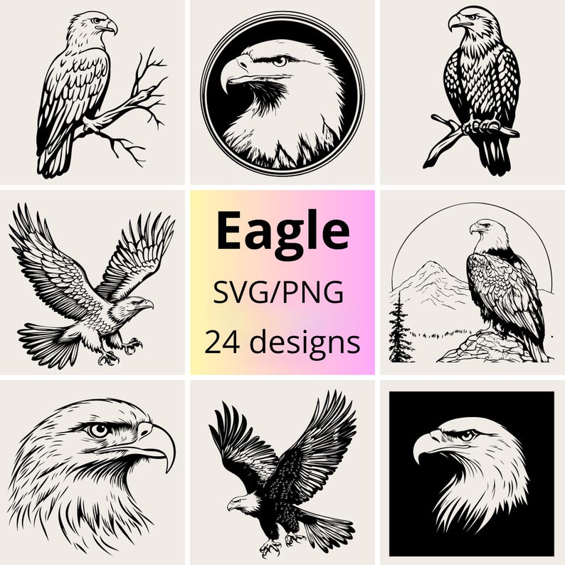 Eagle Svg Bundle | Bald Eagle Clipart Set SVG PNG | Flying Perching ...