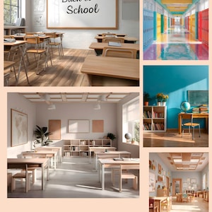 School Photo Digital Backdrops: AI-Generated Classroom Backgrounds (JPEG, 7200x9000 px) (Digital Download)