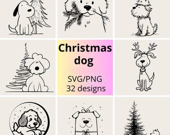 Kersthond SVG- en png-bundel | Leuke kerst huisdier-svg | Vakantie hond svg-collectie | Merry Dog SVG-bundel | Clipart kerstpuppy