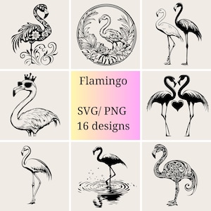 Elegant Flamingo Bundle | 16 PNG & SVG | Bird Silhouette, Cricut, Sublimation | Minimalist Flamingos