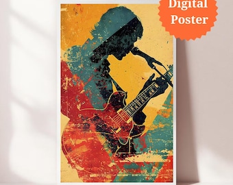 Woodstock Festival Guitar Poster – 60s Psychedelic Art Print