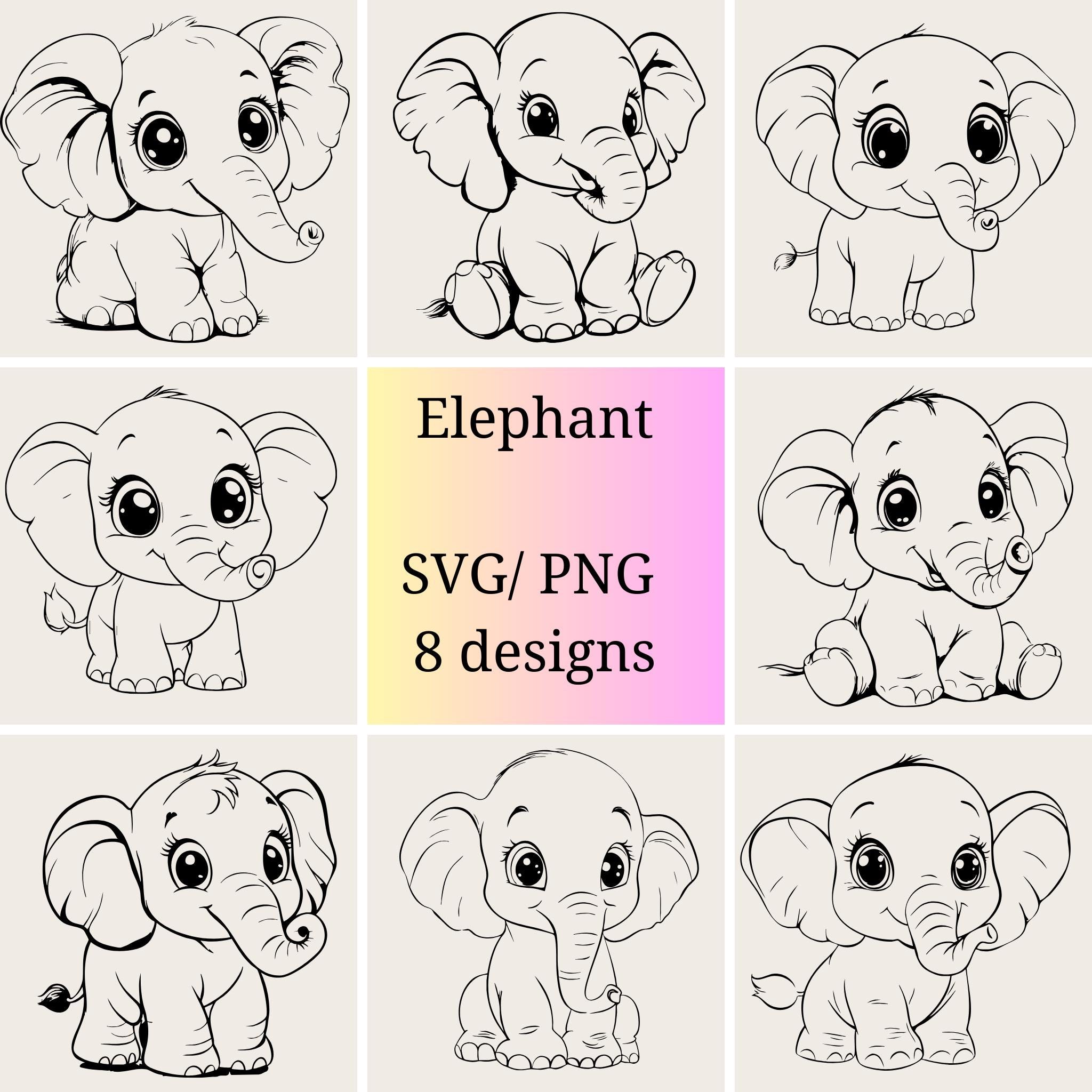 Cute Baby Elephant SVG PNG Bundle | Baby Elephant Clipart | Elephant ...