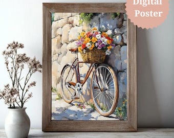 Vintage Bicycle with a Basket of Flowers - Charming Wall Art Digital Download