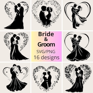 Husband and Wife SVG PNG Bundle | Bride & Groom svg Bundle | Romantic Wedding SVG Set | Wedding Couple svg | Silhouette Wedding for Cricut